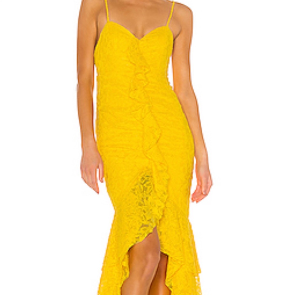 Yellow lace high low dress